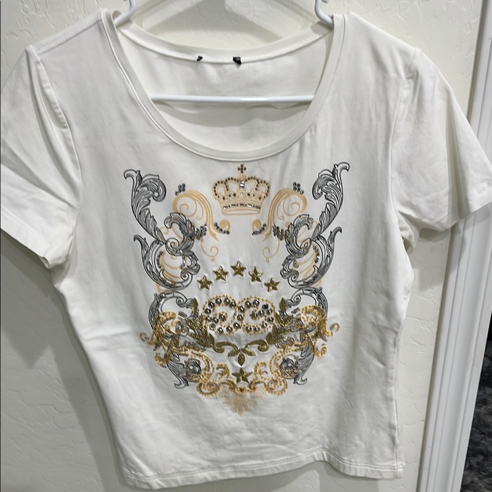 Elegant White and Gold Women's Top